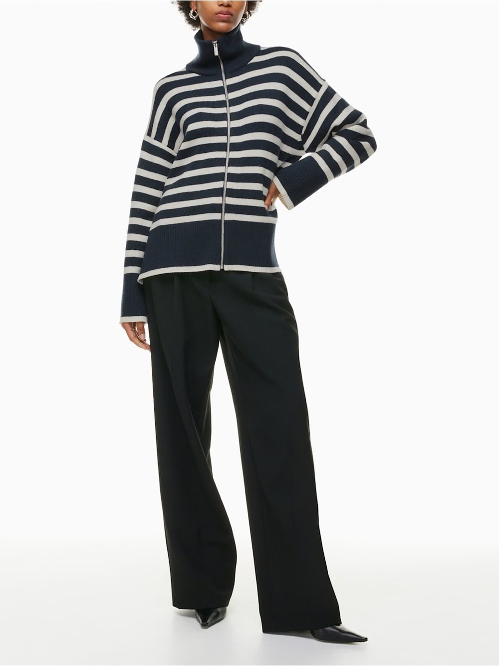 Aritzia Babaton History Zip-Up Wool Striped Turtleneck Sweater Cardigan Sz M